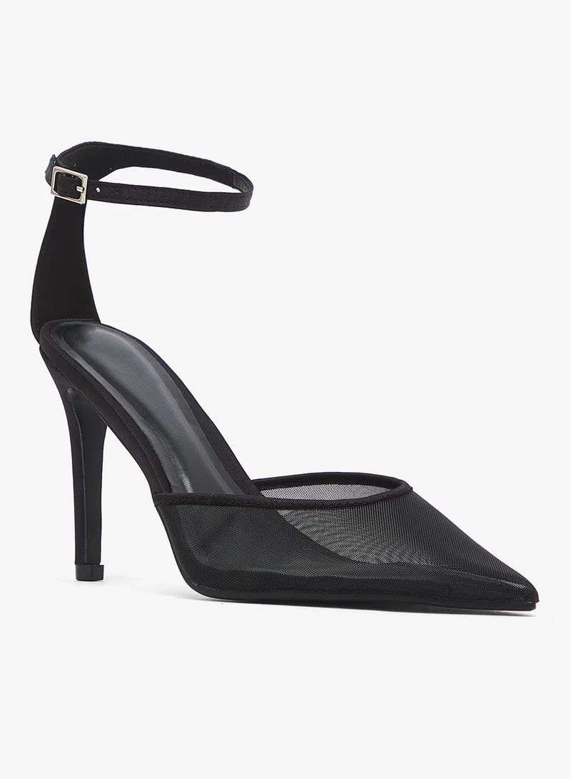 Namshi x Black Mesh High Heel Stiletto Pump With Strap for Women | Best Price UAE